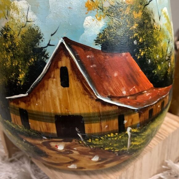 Vintage 1982 Farm Scene Hand Painted Ruth Paoge Pottery Earthenware Vase - Picture 3 of 17